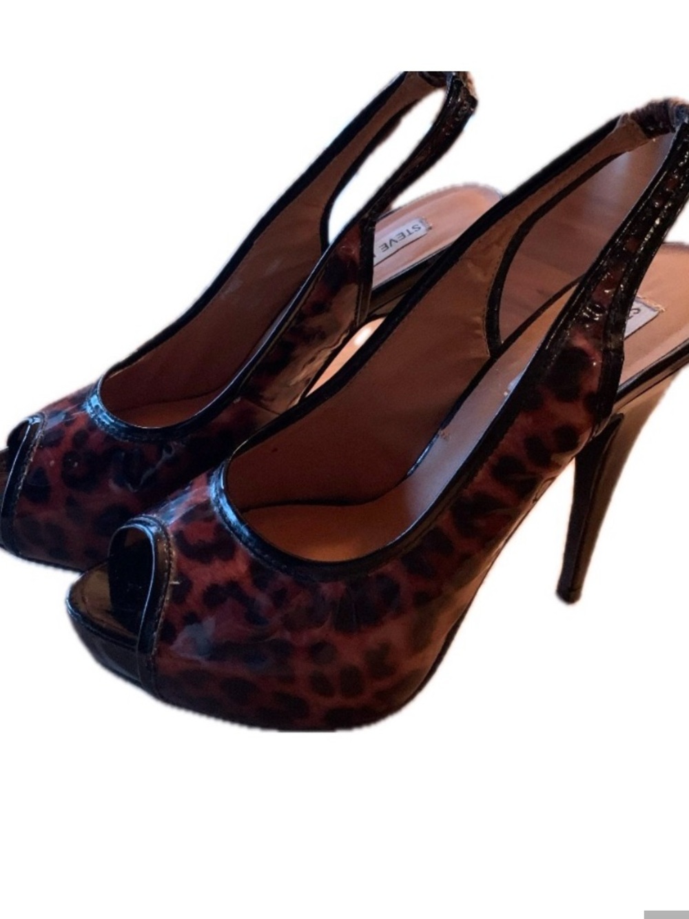 Steve Madden Leopard Print Slingback Stiletto Heels Peep Toe Y2K Size 8